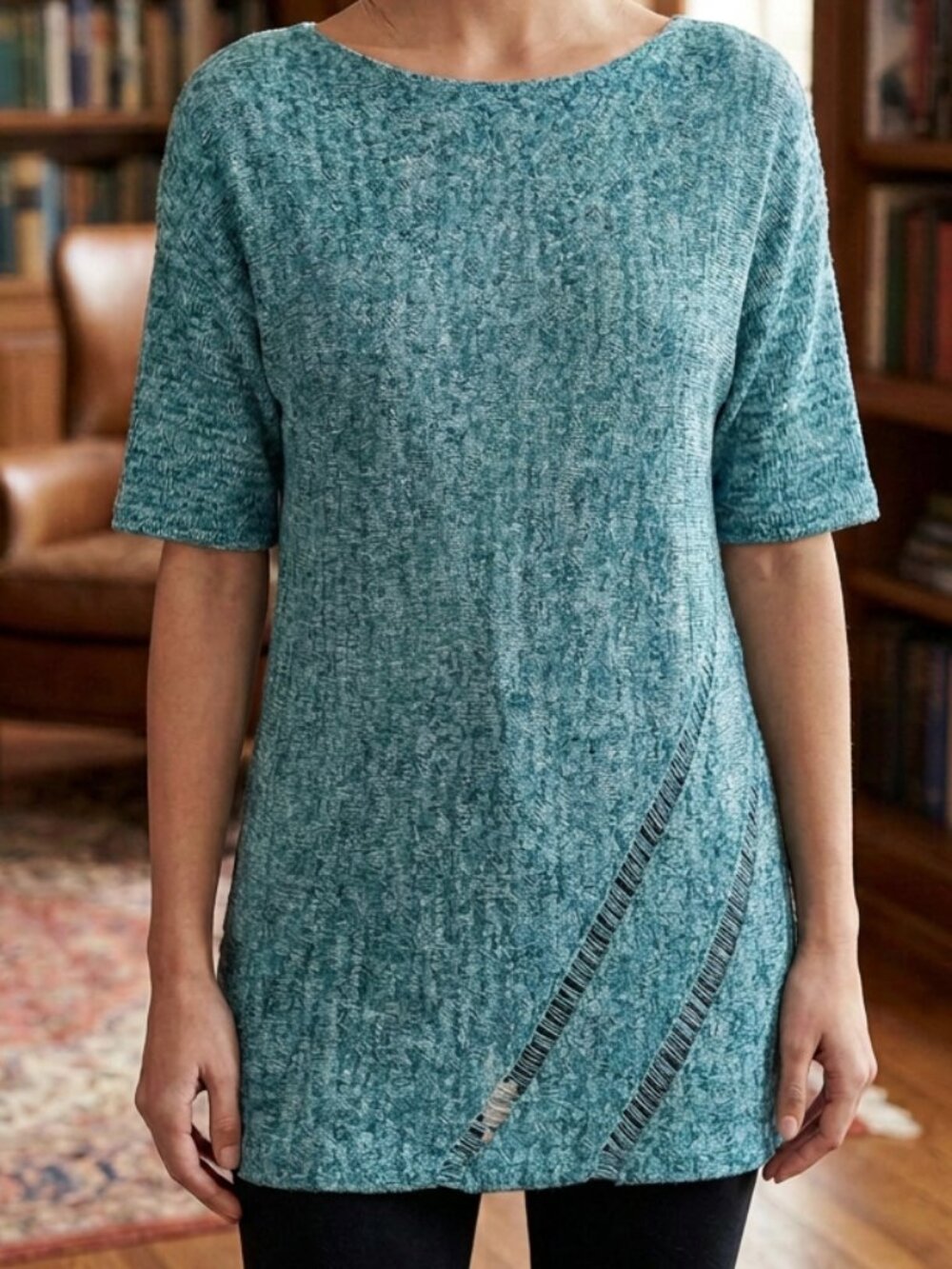 Cullen Turquoise Knit Short Sleeve Boat Neckline Oversized Top